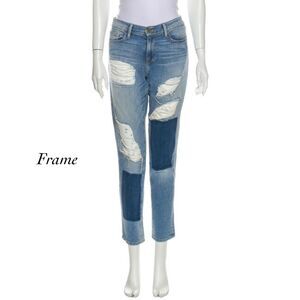 Frame Denim Le Garcon Destroyed Denim Skinny Blue Jeans Size 26